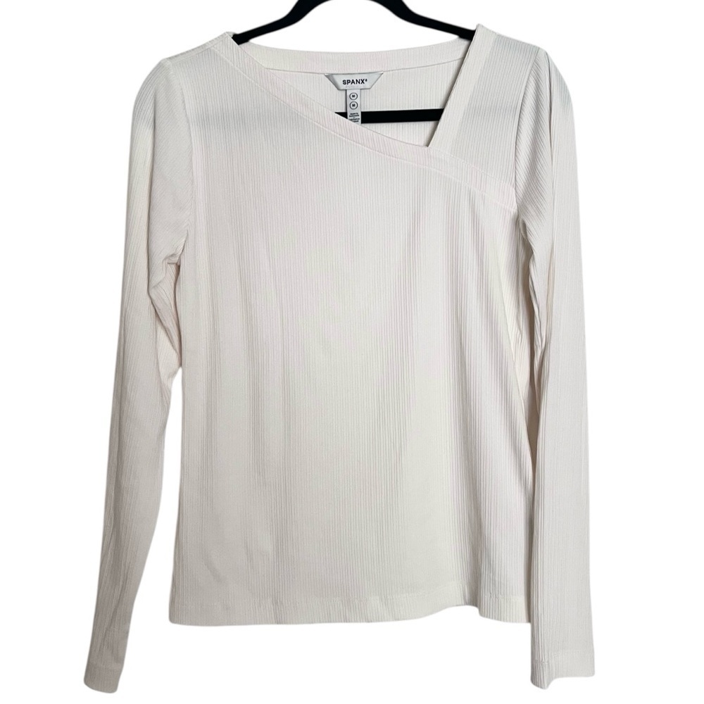 Spanx White Stretch Rib Asymmetrical Top NWT Medium